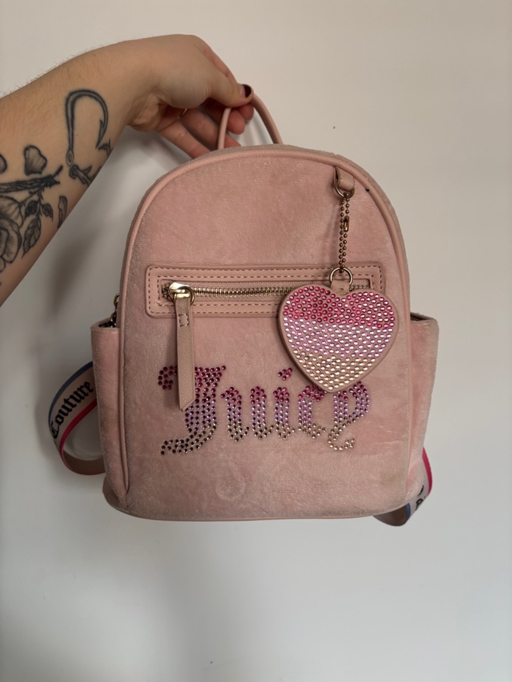 Juicy Couture Blush Pink Mini Velvet Backpack with Heart Charm